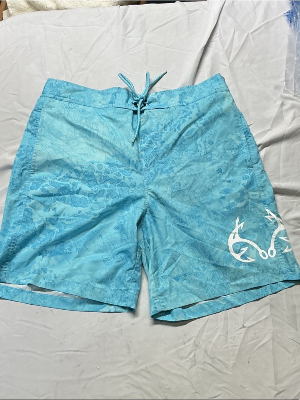 Realtree Light Blue Men's Swim Shorts with White Logo Sz L 1015